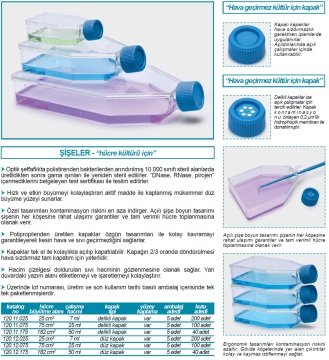 İSOLAB 120.11.175 şişe - hücre kültürü - geçirgen kapaklı - 175 cm2 - 50 ml (40 adet)
