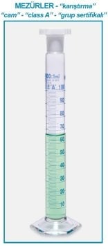 İSOLAB 016.01.025 mezür - çalkalama - hexagonal cam tabanlı - A kalite - grup sertifikalı - mavi skala - 25 ml (2 adet)