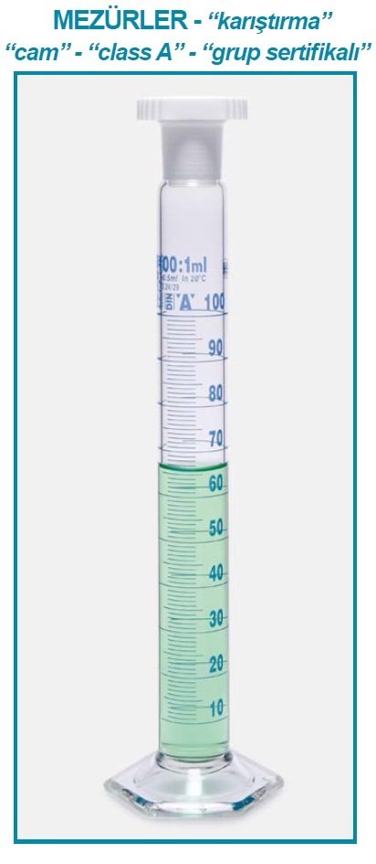 İSOLAB 016.01.050 mezür - çalkalama - hexagonal cam tabanlı - A kalite - grup sertifikalı - mavi skala - 50 ml (2 adet)