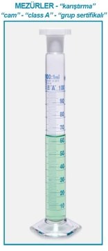 İSOLAB 016.01.250 mezür - çalkalama - hexagonal cam tabanlı - A kalite - grup sertifikalı - mavi skala - 250 ml (2 adet)
