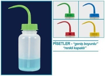 İSOLAB 062.09.05B piset - geniş boyun - PE - 500 ml - mavi kapak (1 adet)