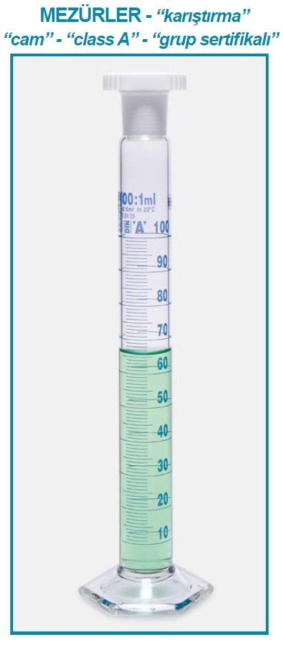 İSOLAB 016.01.901 mezür - çalkalama - hexagonal cam tabanlı - A kalite - grup sertifikalı - mavi skala - 1000 ml (1 adet)