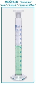 İSOLAB 016.01.901 mezür - çalkalama - hexagonal cam tabanlı - A kalite - grup sertifikalı - mavi skala - 1000 ml (1 adet)