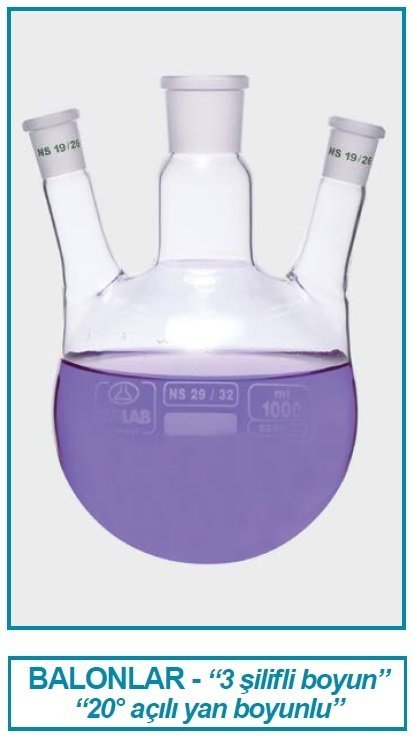 İSOLAB 030.37.250 balon-dibi yuvarlak-3 boyunlu-boyun:NS24/29-yan boyun:NS14/ 23 - 250 ml (1 adet)