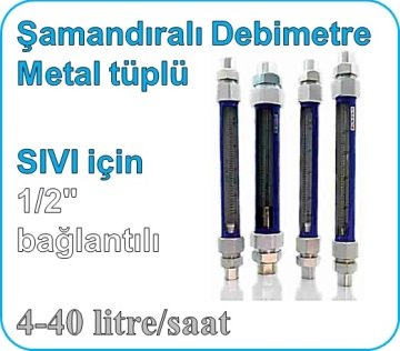Metal Tüplü Şamandıralı Cam Debimetre (SIVI için) 4-40 lt/saat (1/2'' bağlantılı)