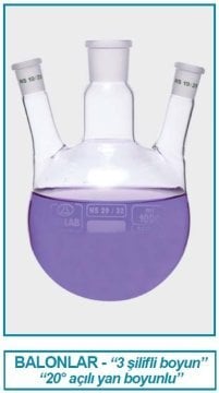 İSOLAB 030.40.250 balon-dibi yuvarlak-3 boyunlu-boyun:NS29/32-yan boyun:NS19/26 - 250 ml (1 adet)