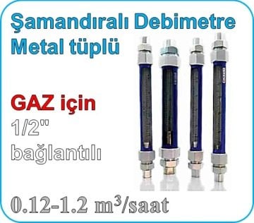 Metal Tüplü Şamandıralı Cam Debimetre (GAZ için) 0.12-1.2 m3/saat (1/2'' bağlantılı)