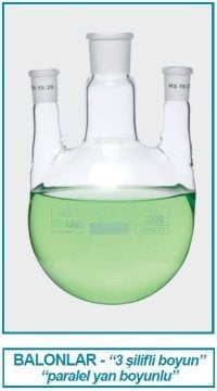 İSOLAB 030.42.250 balon-dibi yuvarlak-3 boyunlu-boyun:NS14/23-yan boyun:NS14/ 23 - 250 ml (1 adet)