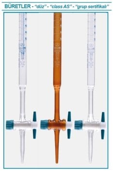 İSOLAB 017.02.050 büret - düz - şeffaf - PTFE musluklu - AS kalite - grup sertifikalı - mavi skala - 50 ml (1 adet)