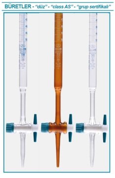 İSOLAB 017.01.050 büret - düz - şeffaf - PTFE musluklu - AS kalite - grup sertifikalı - şelbah çizgili - mavi skala - 50 ml (1 adet)