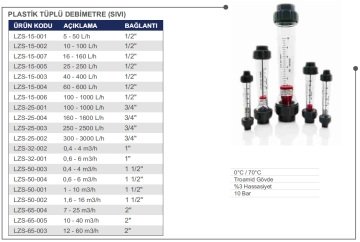Plastik Tüplü Şamandıralı Debimetre (SIVI için) 10-100 lt/saat (1/2'' bağlantılı)
