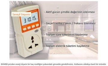 BGM88 Timer Özellikli Enerji Ölçer / Prizden Güç Ölçer