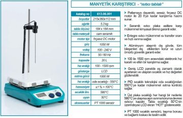 İSOLAB 613.06.001 karıştırıcı - manyetik - ısıtıcılı - 550 C - LCD göstergeli (1 adet)