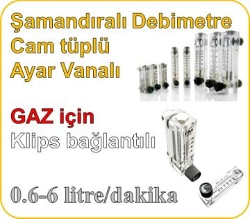 Cam Tüplü Ayar Vanalı Şamandıralı Debimetre (GAZ için) 0.6-6 lt/dakika (Klips bağlantılı)