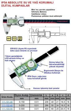 IP54 Su ve Yağ Korumalı Dijital Kumpas