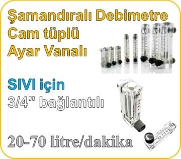 Cam Tüplü Ayar Vanalı Şamandıralı Debimetre (SIVI için) 20-70 lt/dk (3/4'' bağlantılı)