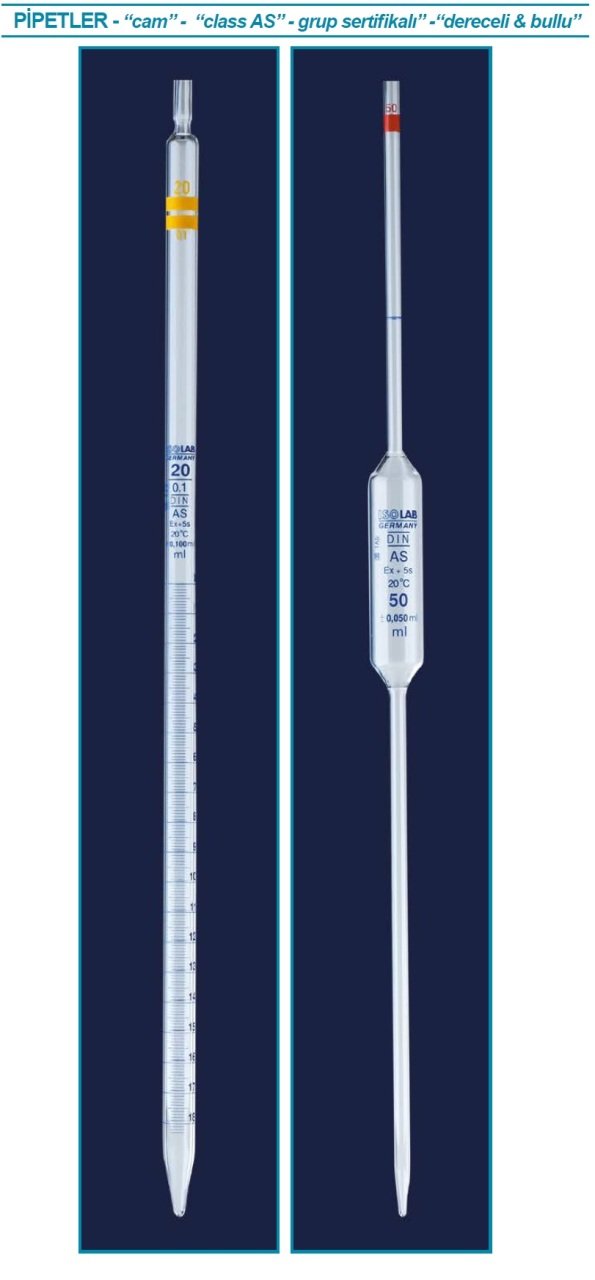 İSOLAB 021.01.005 pipet - cam - dereceli - AS kalite - grup sertifikalı - mavi skala - 5 ml (10 adet)