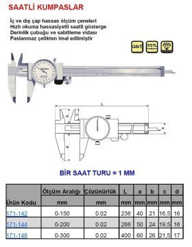 Saatli Kumpas 150/0.02mm