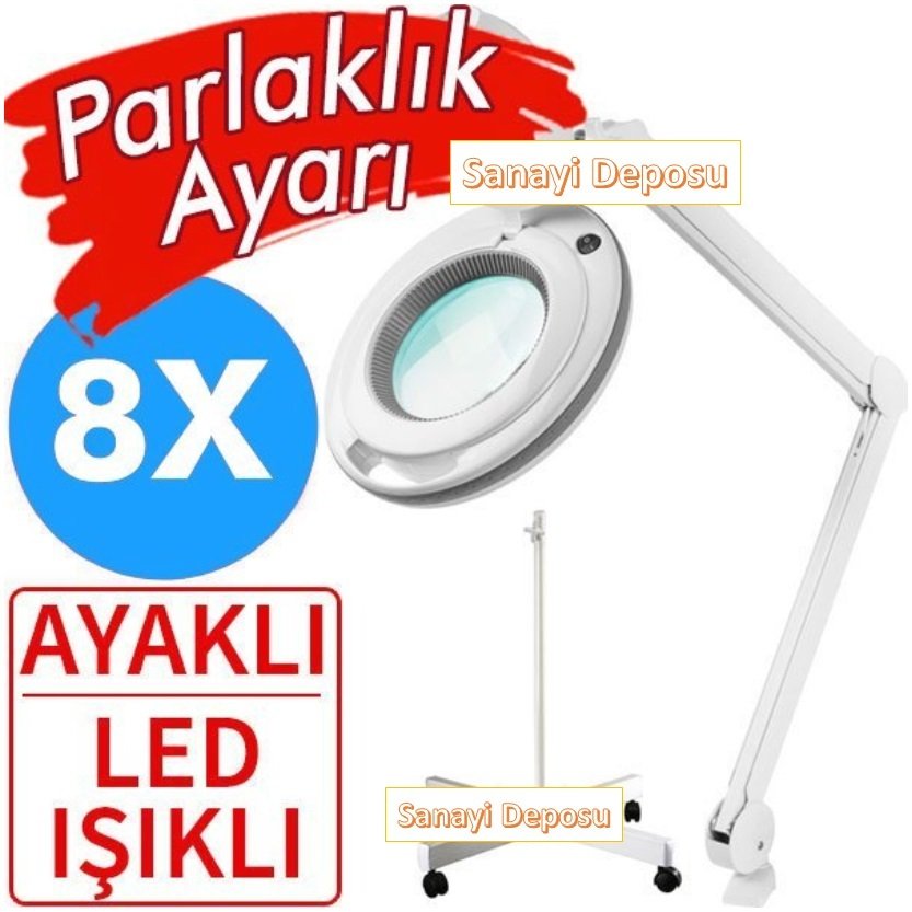 6017-8 Ayarlanabilir Işık Seviyeli Ayaklı ve Masaüstü Lup (8X)