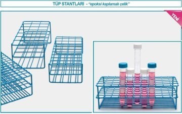 İSOLAB 079.01.106 tüp standı - epoksi kaplı tel - 21 delik - 30 mm tüpler için (1 adet)