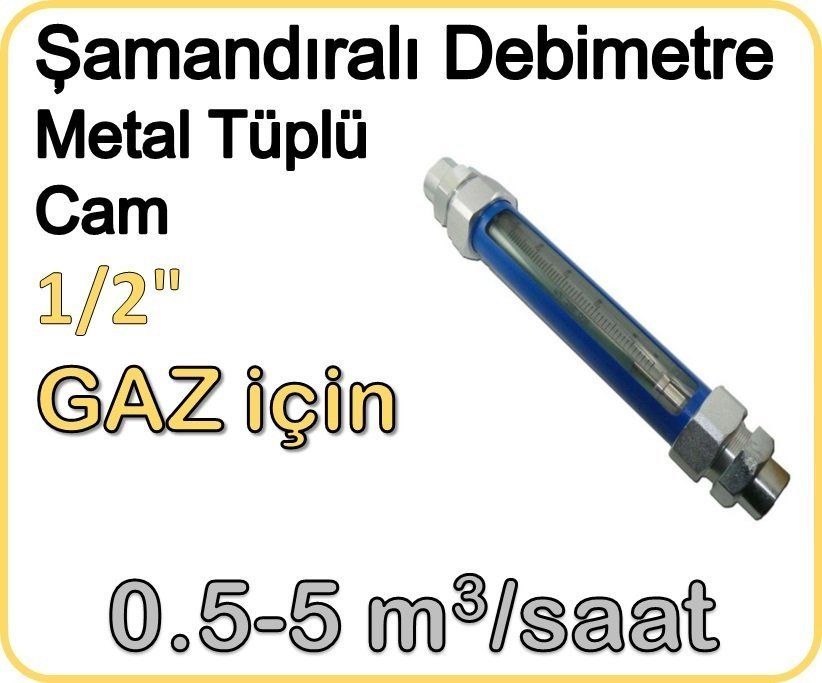 Metal Tüplü Şamandıralı Gaz Flowmetre Debi Ölçer 0.5-5 m3/saat 1/2''