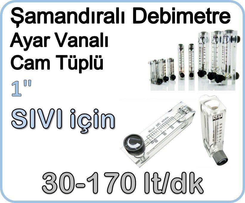 Cam Tüplü Ayar Vanalı Şamandıralı Sıvı Flowmetre Debi Ölçer 30-170 lt/dk