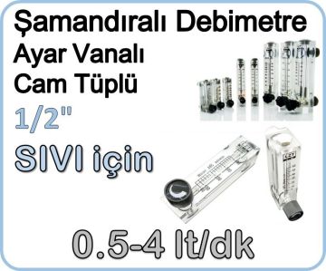 Cam Tüplü Ayar Vanalı Şamandıralı Sıvı Flowmetre Debi Ölçer 0.5-4 lt/dk