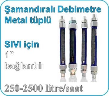 Metal Tüplü Şamandıralı Cam Sıvı Flowmetre Debi Ölçer 250-2500 lt/saat (1'' bağlantılı)