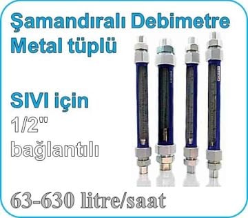 Metal Tüplü Şamandıralı Cam Sıvı Flowmetre Debi Ölçer 63-630 lt/saat (1/2'' bağlantılı)
