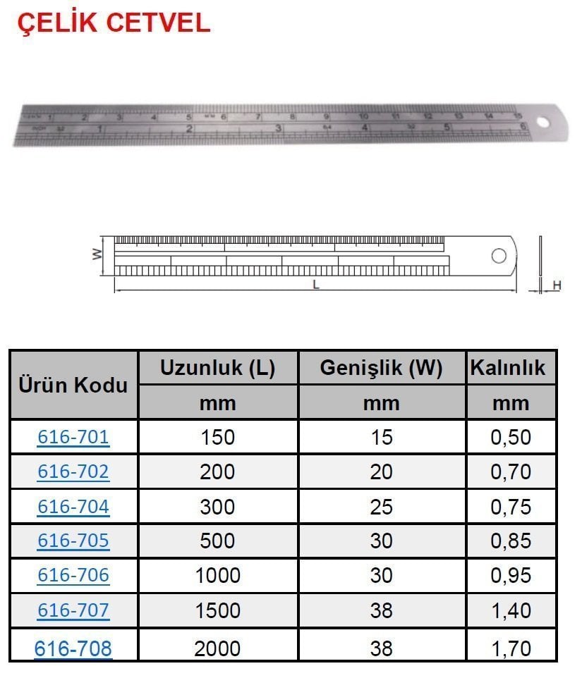 Çelik Cetvel 200mm