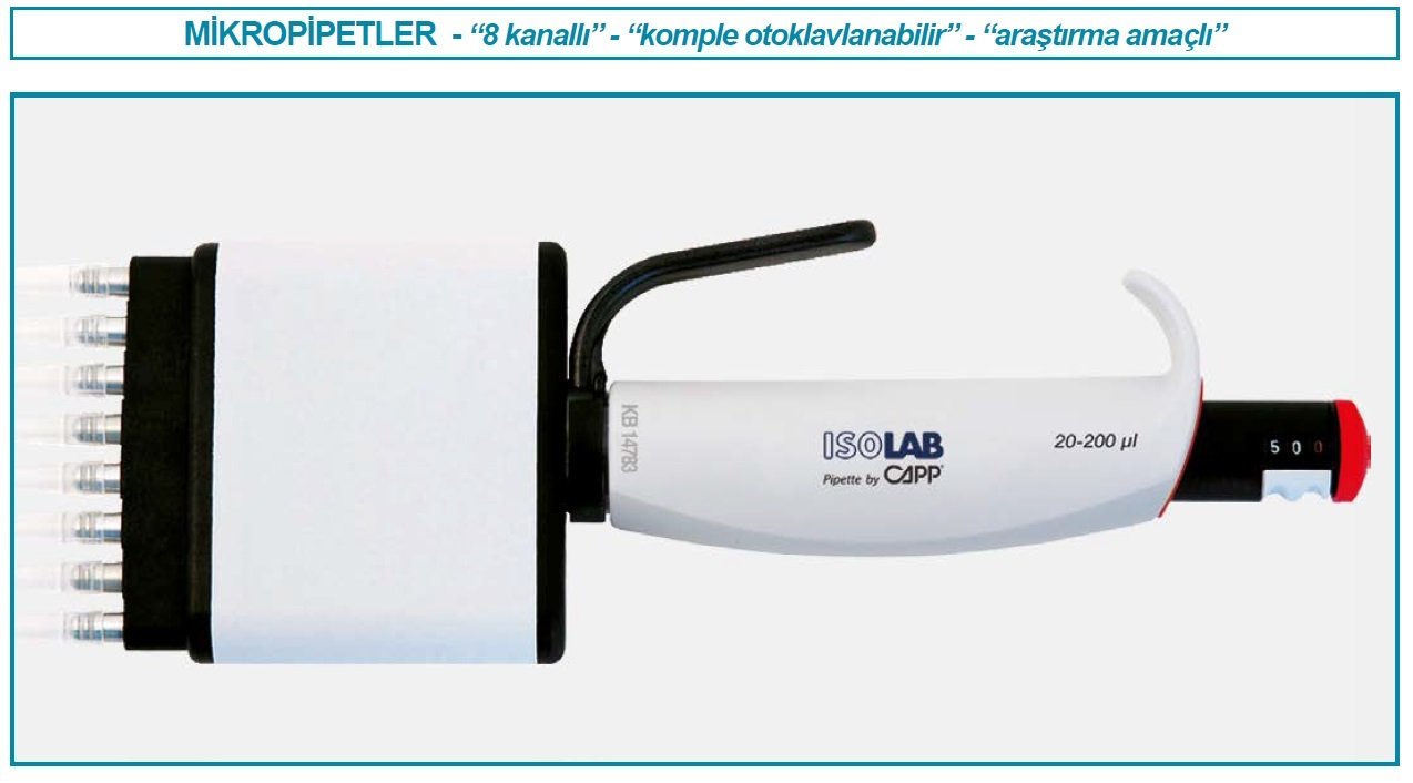 İSOLAB 011.21.050 otomatik pipet - 8 kanal - araştırma amaçlı - 5 - 50 ul (1 adet)