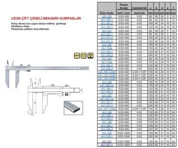 Uzun Çift Çene Mekanik Kumpas 300/120/0.02mm