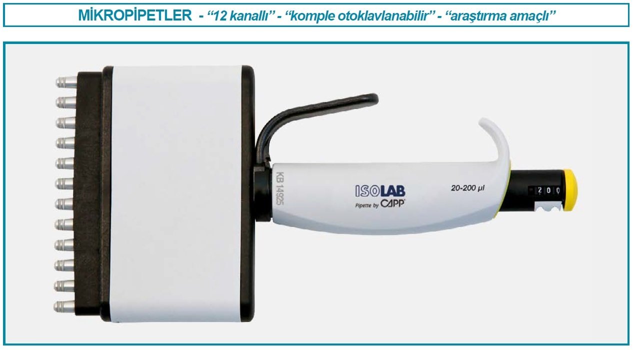 İSOLAB 011.22.200 otomatik pipet - 12 kanal - araştırma amaçlı - 20 - 200 ul (1 adet)
