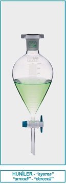 İSOLAB 031.04.902 ayırma hunisi - cam - armudi - dereceli - PTFE musluklu - 2000 ml (1 adet)