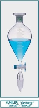 İSOLAB 032.01.500 damlatma hunisi - cam - armudi - dereceli - PTFE musluklu - 500 ml (1 adet)