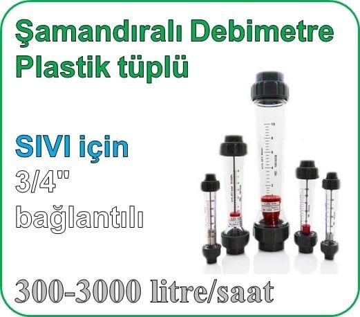 Plastik Tüplü Şamandıralı Sıvı Flowmetre Debi Ölçer 300-3000 lt/saat (3/4'' bağlantılı)