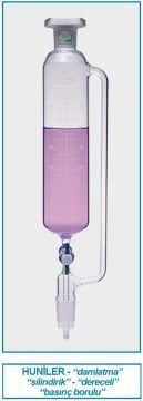 İSOLAB 032.03.050 damlatma hunisi - cam - silindirik -basınç borulu-PTFE musluklu - 50 ml (1 adet)