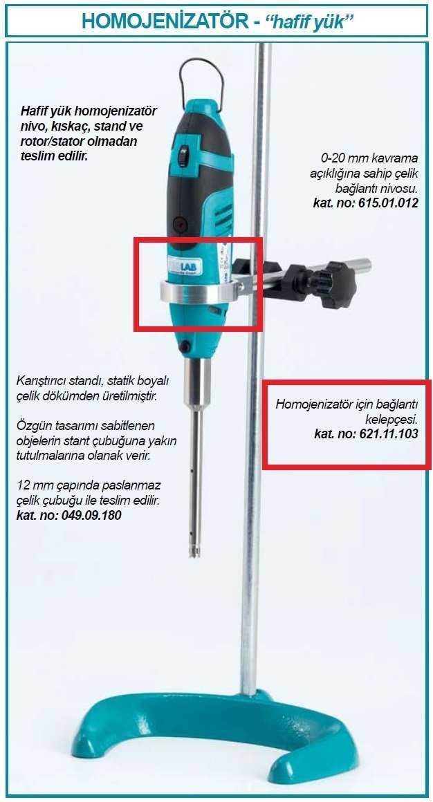 İSOLAB 621.11.103 küçük homojenizatör için nivo ve kıskaç seti (1 adet)