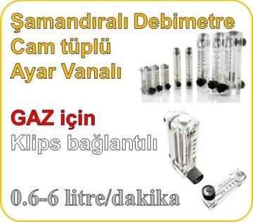 Cam Tüplü Ayar Vanalı Şamandıralı Gaz Flowmetre Debi Ölçer 0.6-6 lt/dakika (Klips bağlantılı)