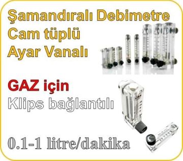 Cam Tüplü Ayar Vanalı Şamandıralı Gaz Flowmetre Debi Ölçer 0.1-1 lt/dakika (Klips bağlantılı)