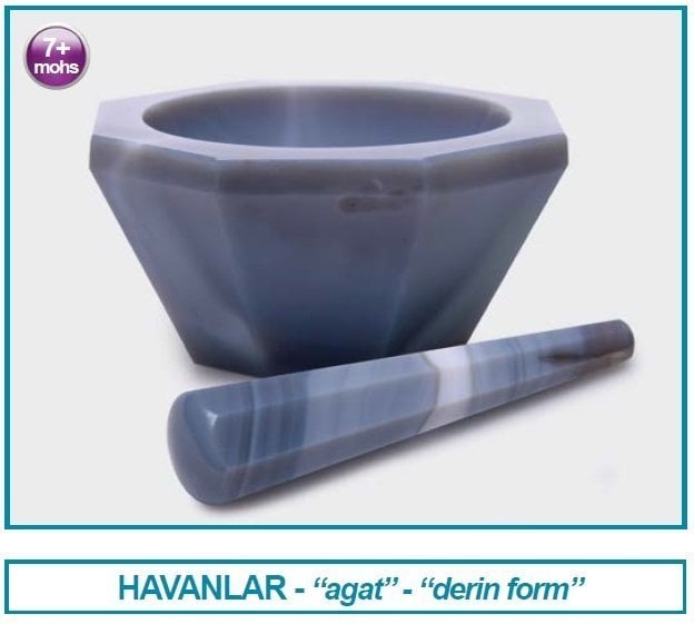 İSOLAB 038.09.100 havan - agat - tokmağı ile - çap 100 mm - derin form (1 adet)