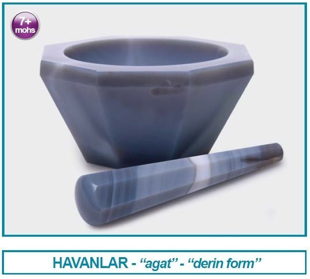 İSOLAB 038.09.120 havan - agat - tokmağı ile - çap 120 mm - derin form (1 adet)