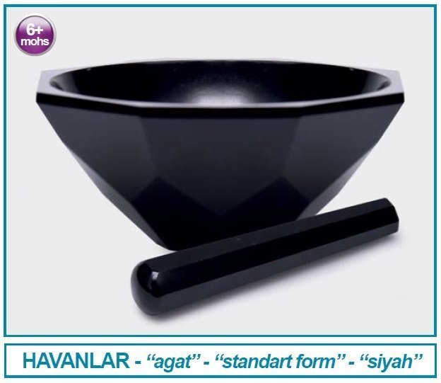 İSOLAB 038.18.065 havan - agat - tokmağı ile - çap 65 mm - standart form - siyah (1 adet)