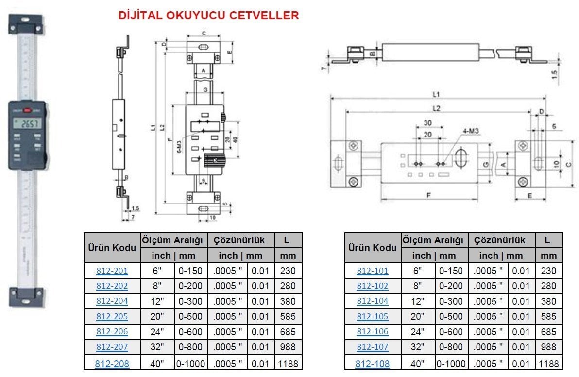 Dijital Okuyucu Cetvel 600mm Dikey