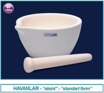 İSOLAB 038.08.050 havan - alumina - tokmağı ile - 50 mm dış çap (1 adet)