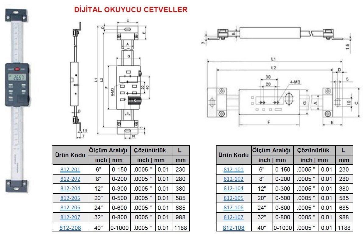 Dijital Okuyucu Cetvel 1000mm Yatay