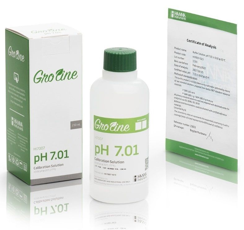 HANNA HI7007-023 GroLine pH 7,01 tamponu (+/- 0,02 pH doğruluğu - 25oC), Analiz Sertifikası ile, 230 ml