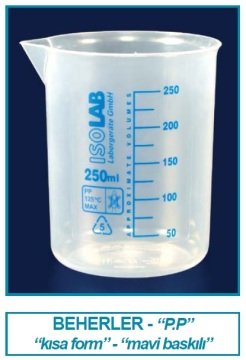 İSOLAB 026.03.500 beher - P.P - kısa form - mavi skala - 500 ml (1 adet)