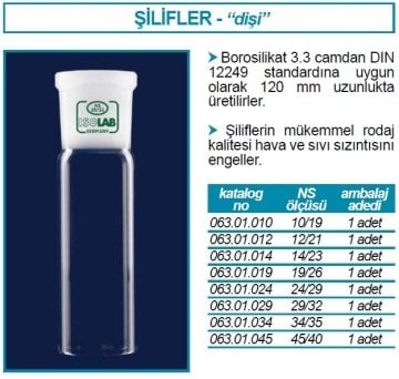 İSOLAB 063.01.034 dişi şilif - 120 mm - NS 34/35 (1 adet)