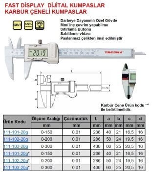 Fast Display Dijital Kumpas 200mm